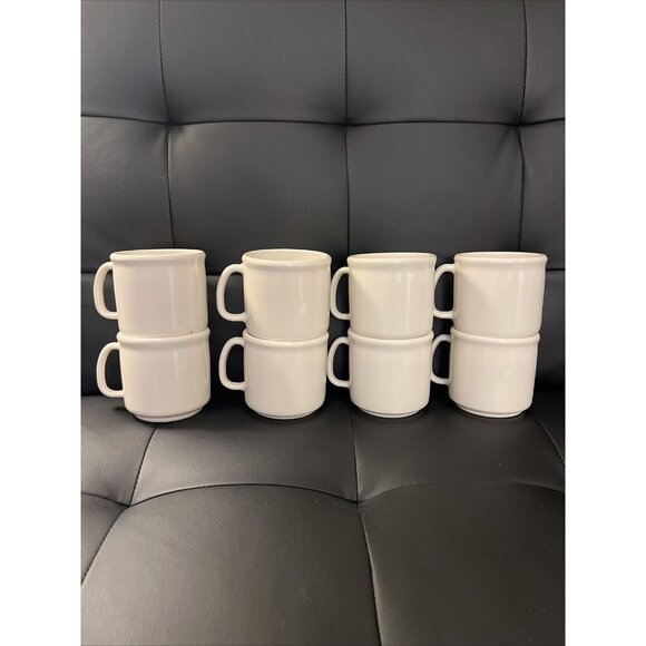 Tupperware Melamine Mugs With Handles Cream Mod Vintage 1970s Set Of 8 - Picture 1 of 12